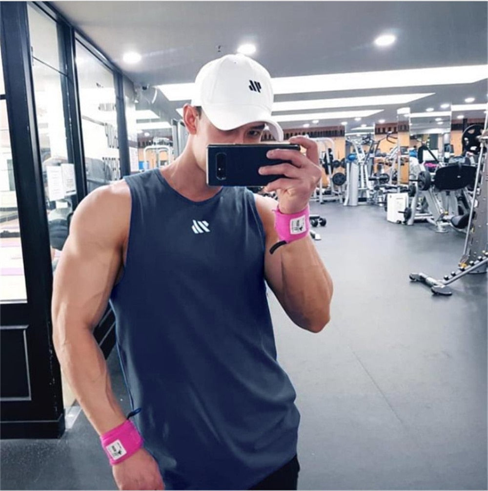 Men's Summer Gym Shirt Street High Quality Sleeveless T-shirts For Men Tank Tops Workout Fitness Singlets Sport Vest Clothing