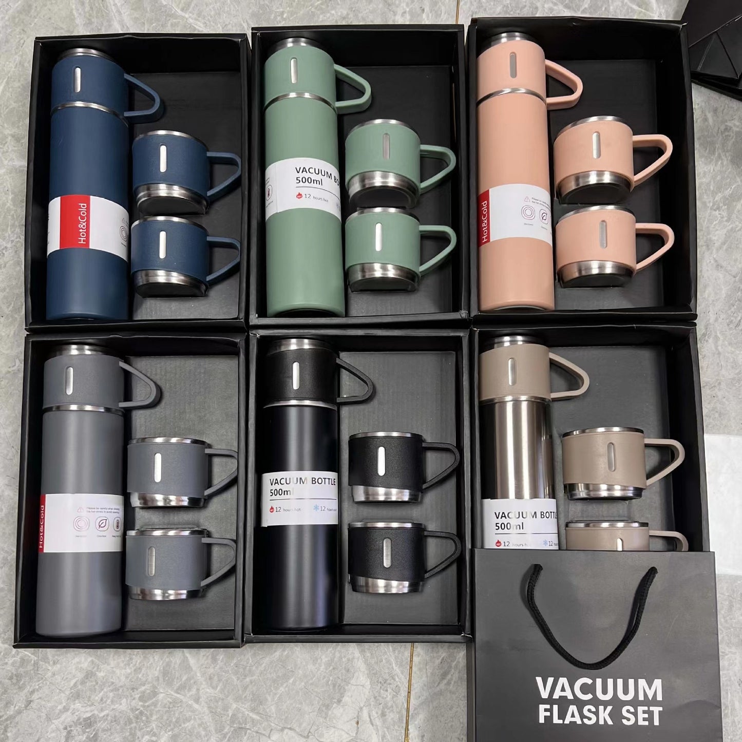 Double-Layer Stainless Steel Vacuum Thermos Cup Set 500ml Insulated Travel Mug Various Colours/Sets