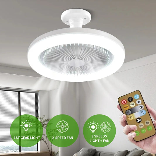 Ceiling Fan With Remote Control and Light LED Lamp Fan E27 Converter Smart Control Quiet And Powerful