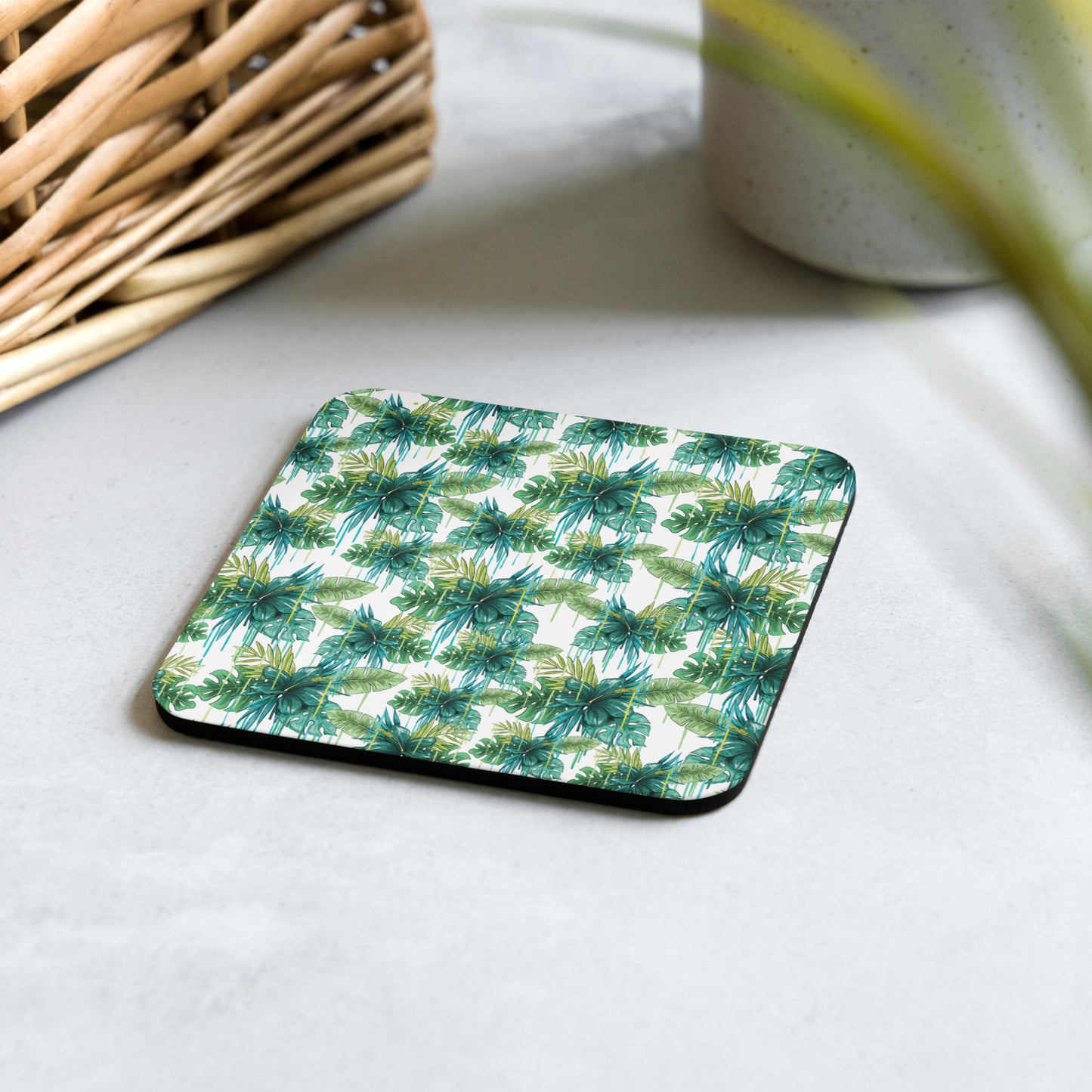 Green Flower Cork-back coaster