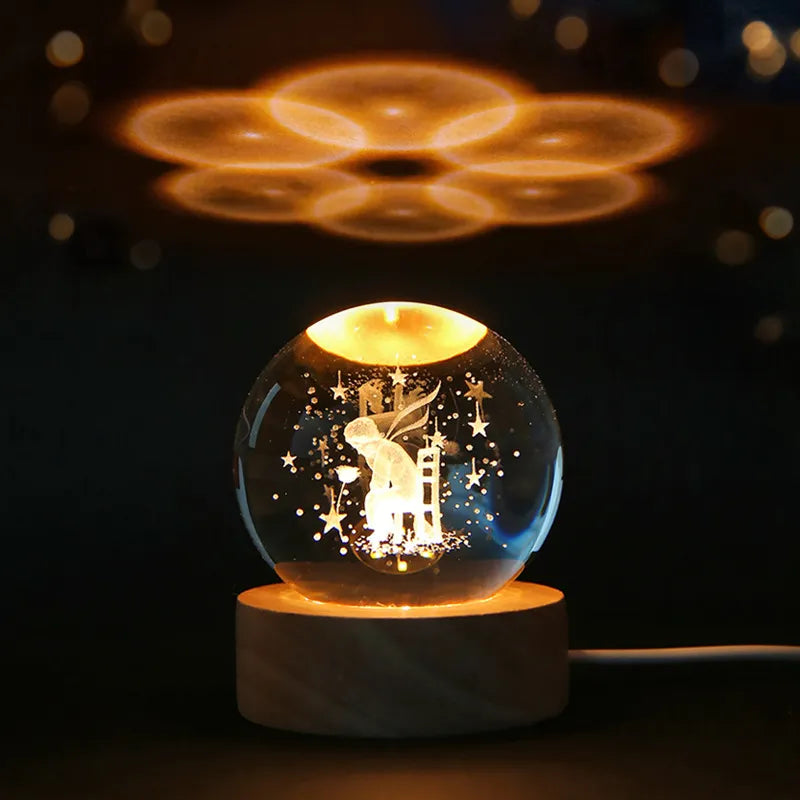 6cm 3D Crystal Ball Planet Night Light Laser Engraved Solar System Globe