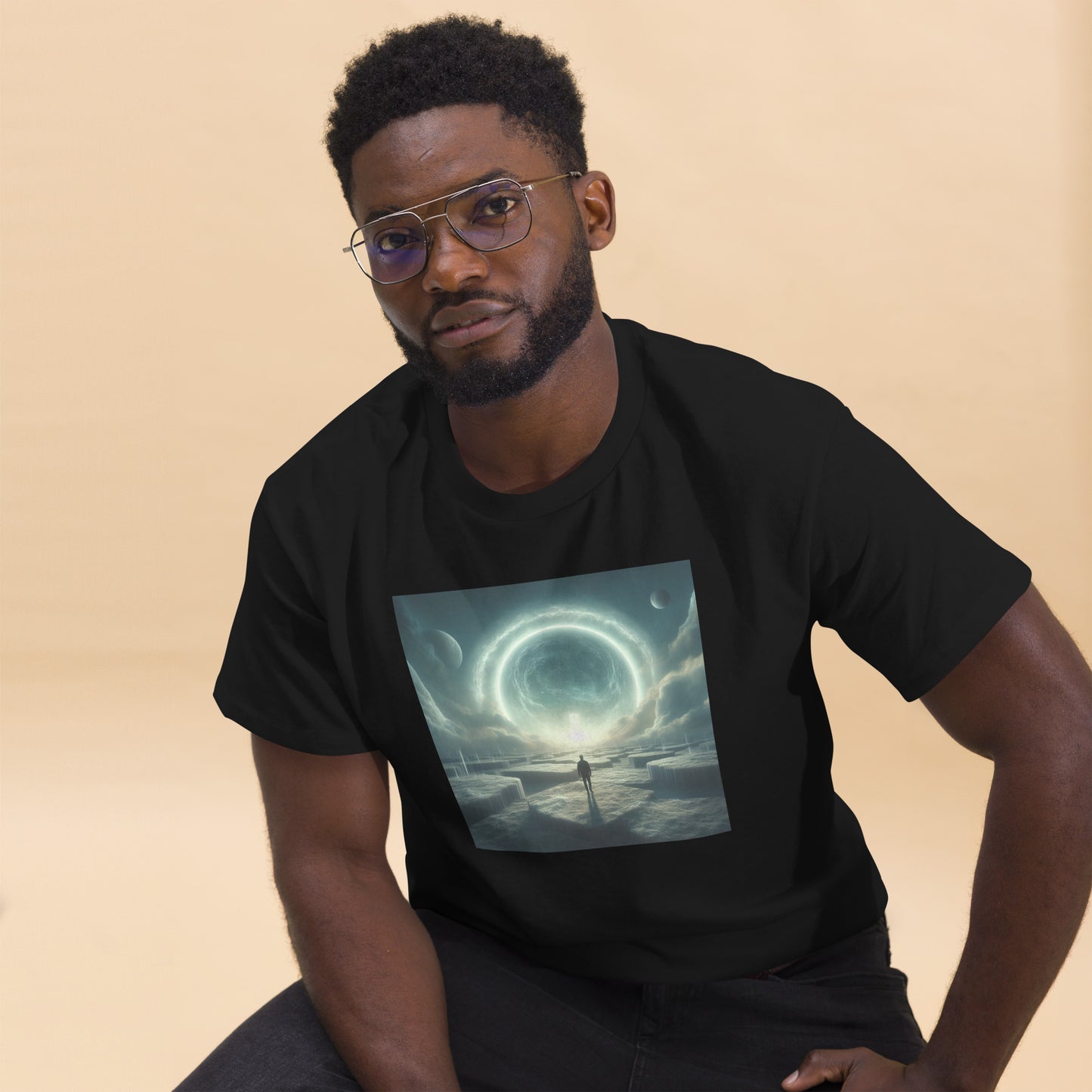 Unknown Man Looking Into A Portal To Another Dimension Classic T-Shirt