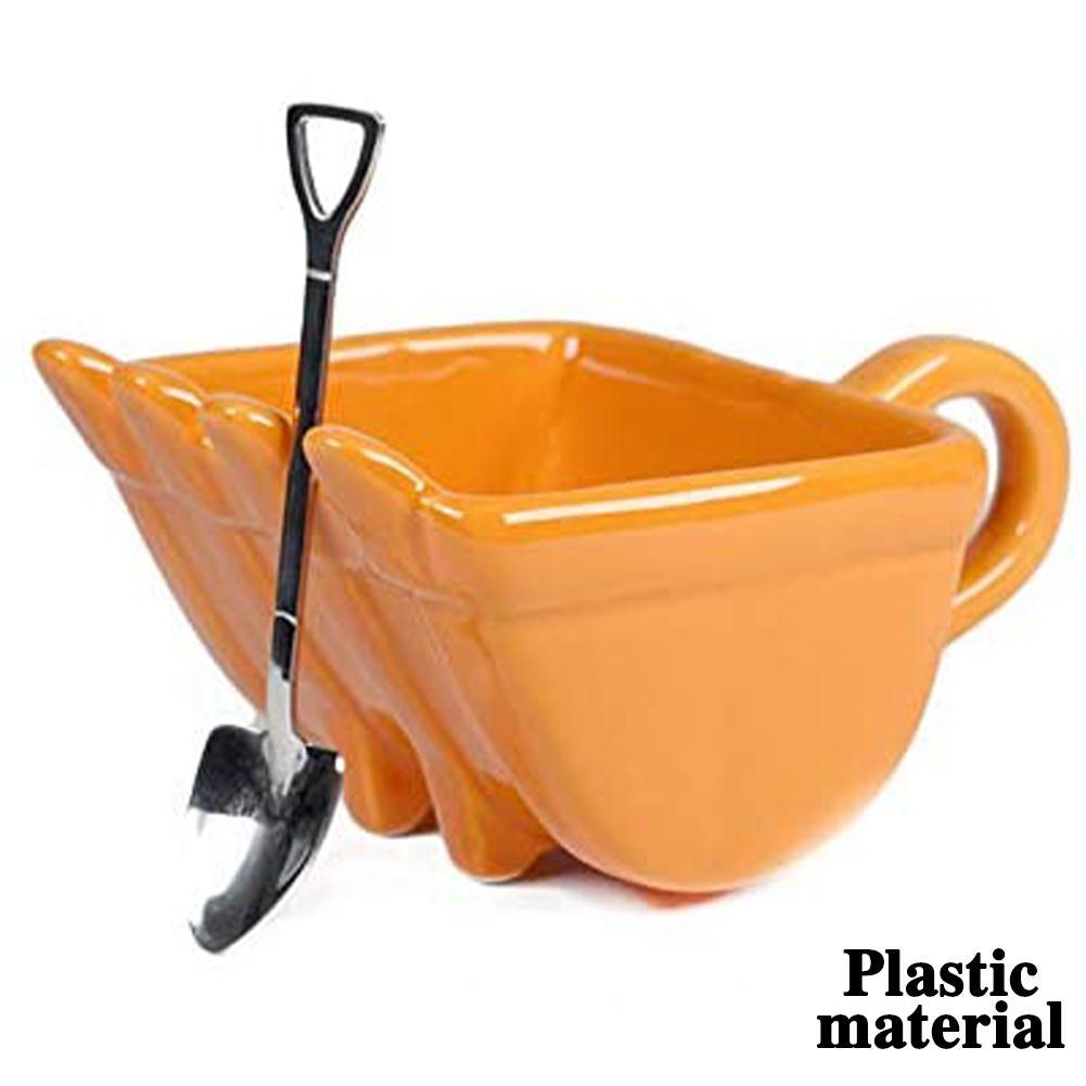3D Yellow Excavator Bucket Model Cafe Coffee Mug With Spade Shovel Spoon