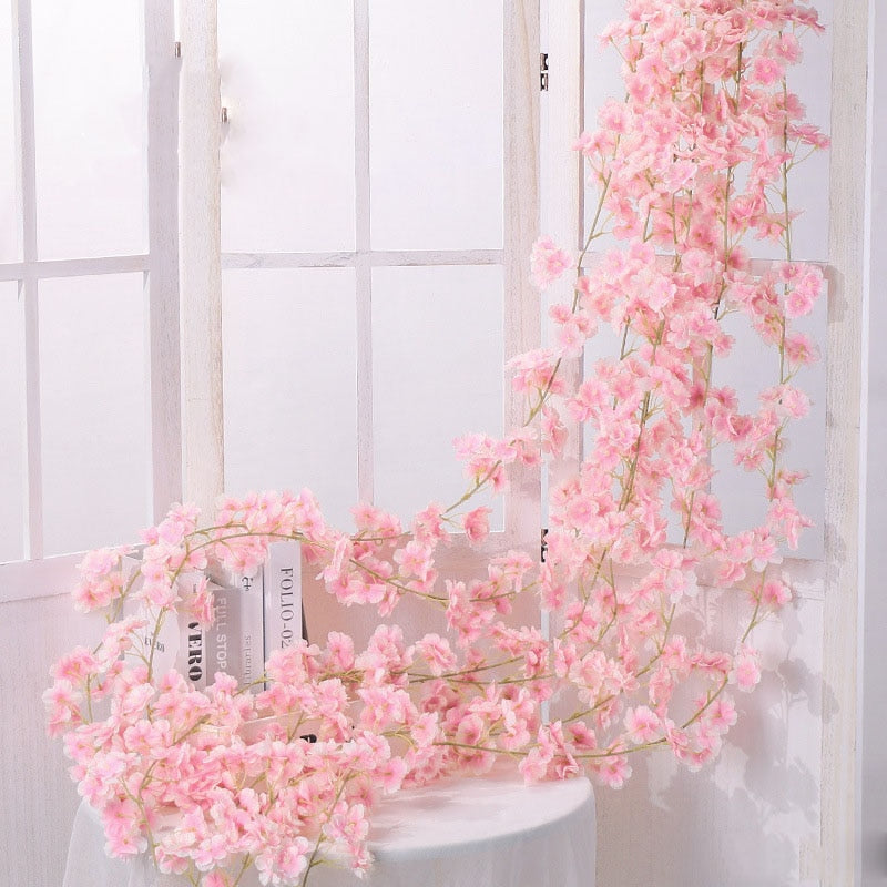 135 Flower Silk Artificial Cherry Blossom Rose Hanging Vine