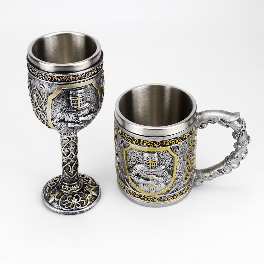 3D Stainless Steel Knight Goblet And Tankard