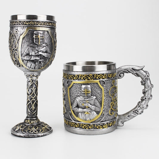3D Stainless Steel Knight Goblet And Tankard