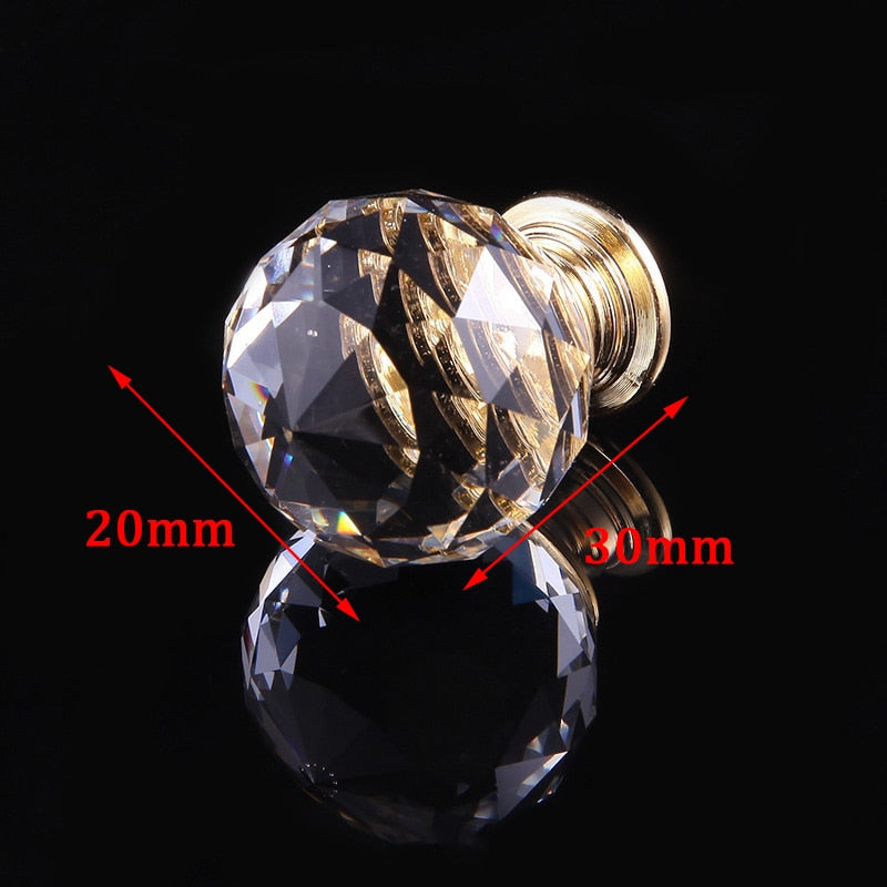 NAIERDI 20mm/30mm/40mm Round Diamond Crystal Glass Knobs