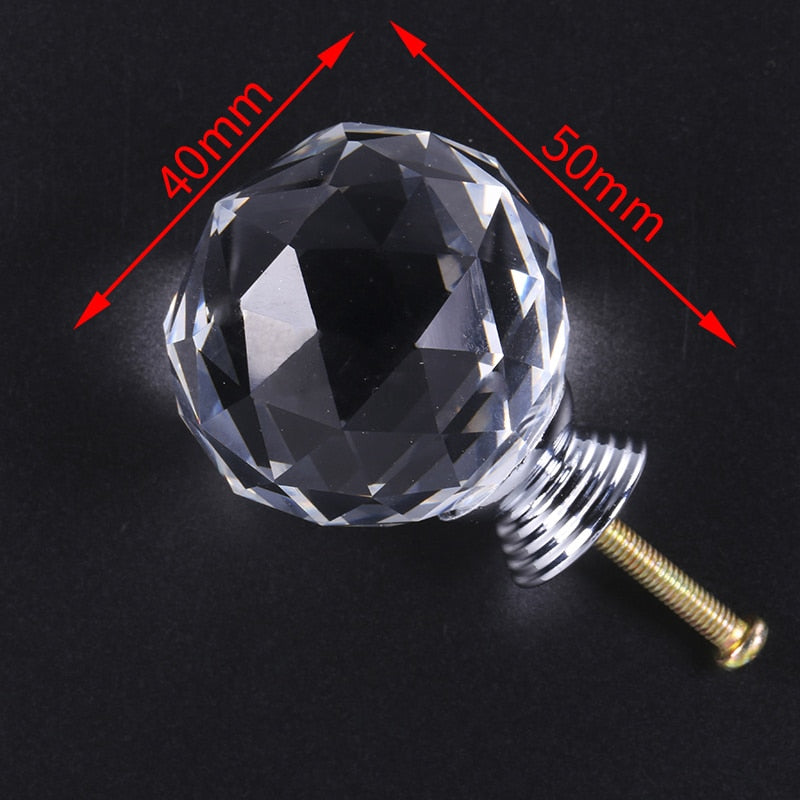 NAIERDI 20mm/30mm/40mm Round Diamond Crystal Glass Knobs