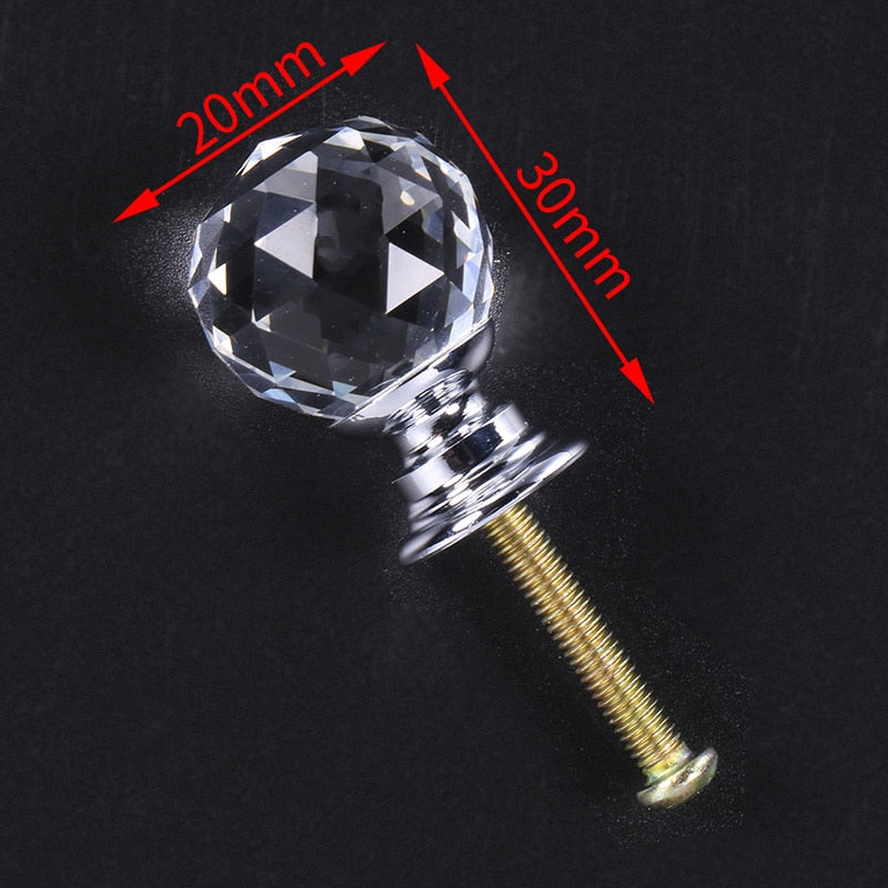 NAIERDI 20mm/30mm/40mm Round Diamond Crystal Glass Knobs
