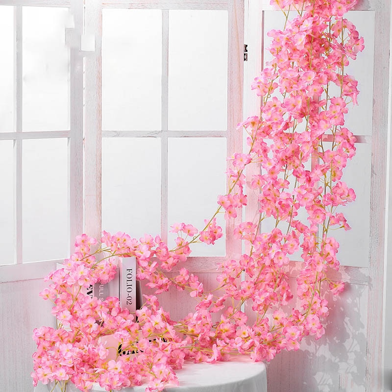 135 Flower Silk Artificial Cherry Blossom Rose Hanging Vine