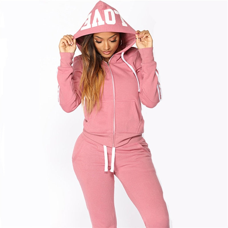 Fashion Women Pink Sweatshirt Suit Women's Hoodie 2 Piece Suit Love Print Slim Body Hoodie Suit Sports Running Hoodie Suit