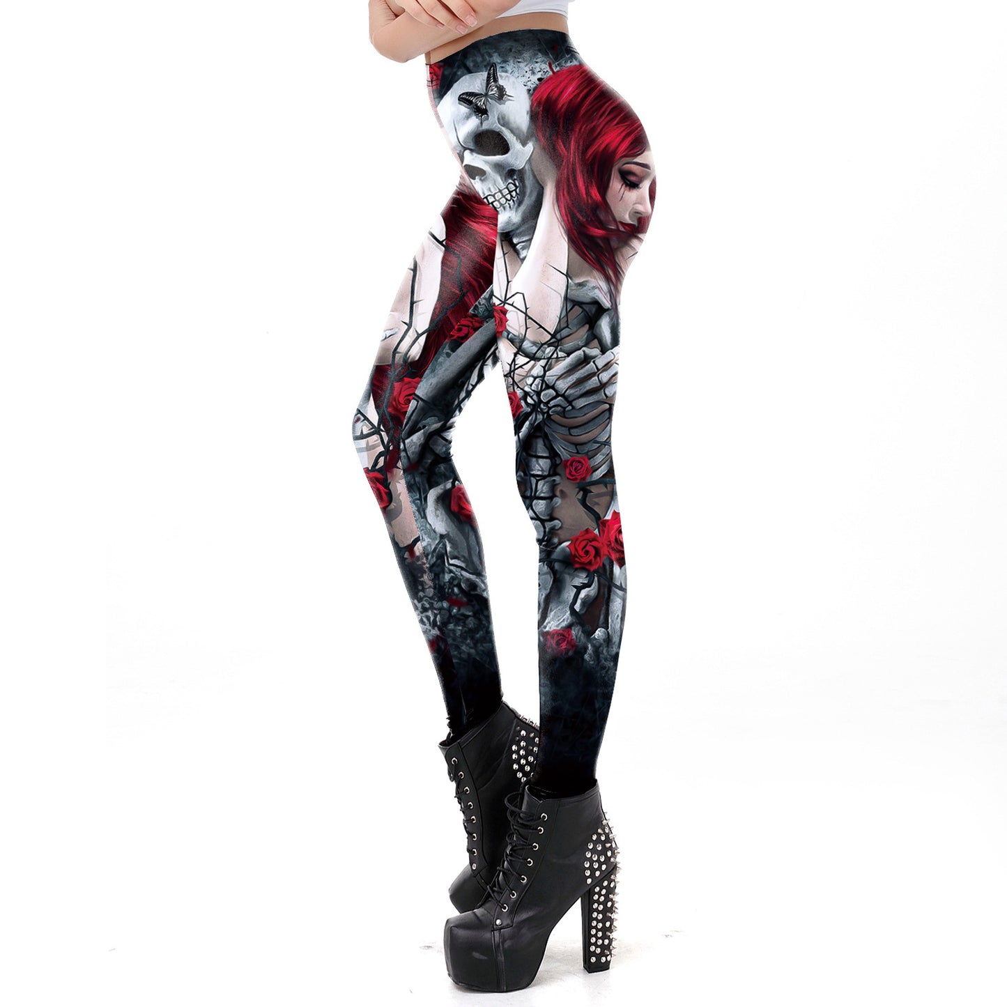 Women's Skull Printed Leggings Soft Halloween Stretchy Pants Retro Leggings Comic Cosplay Punk Print Polyester Gothic Trousers Capris Pants S-XL
