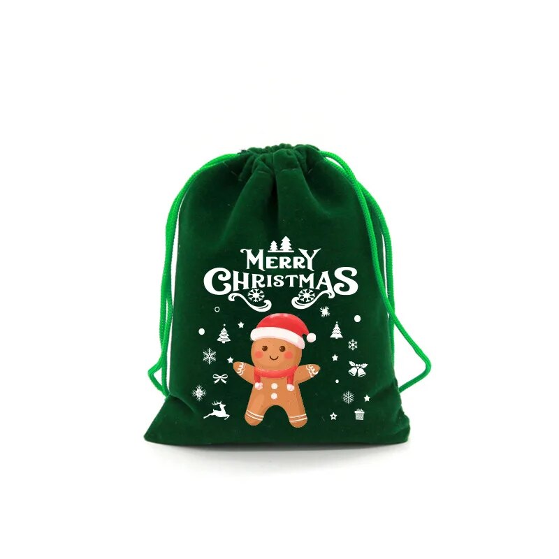 New Year Christmas Velvet Bags 9x12 10x16 15x20cm Drawstring Pouch Xmas Candy Gift Bag Party Favors Packaging Santa Claus Bags Various Designs