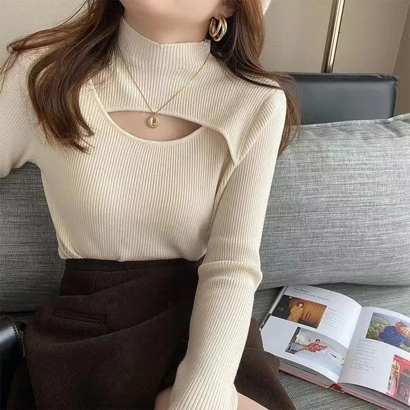 Women's Basic Semi-Turtle Neck Solid Sweater Pullover