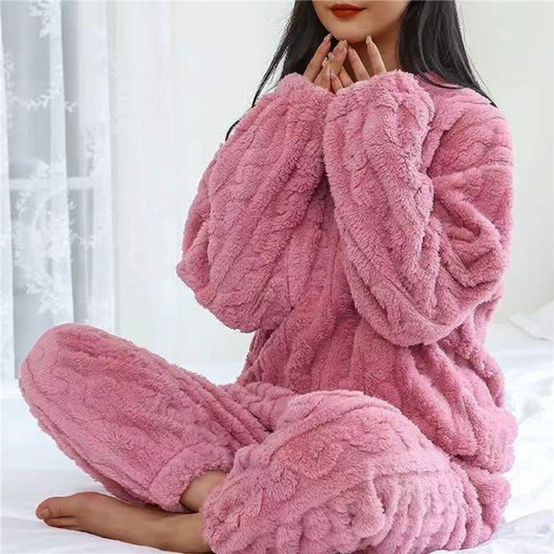 Uni-Sex Ultra-Fluffy Thick Coral Velvet Long Sleeve Pajama Onesie Set Various Colours