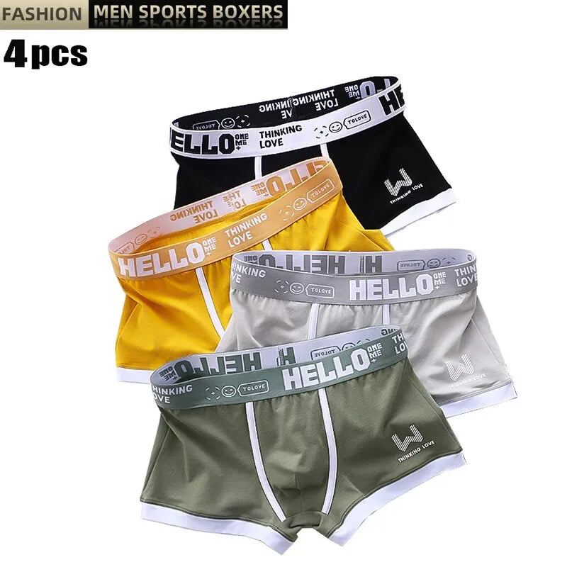 4Pcs Men's Breathable Comfort Hello Boxer Shorts Set