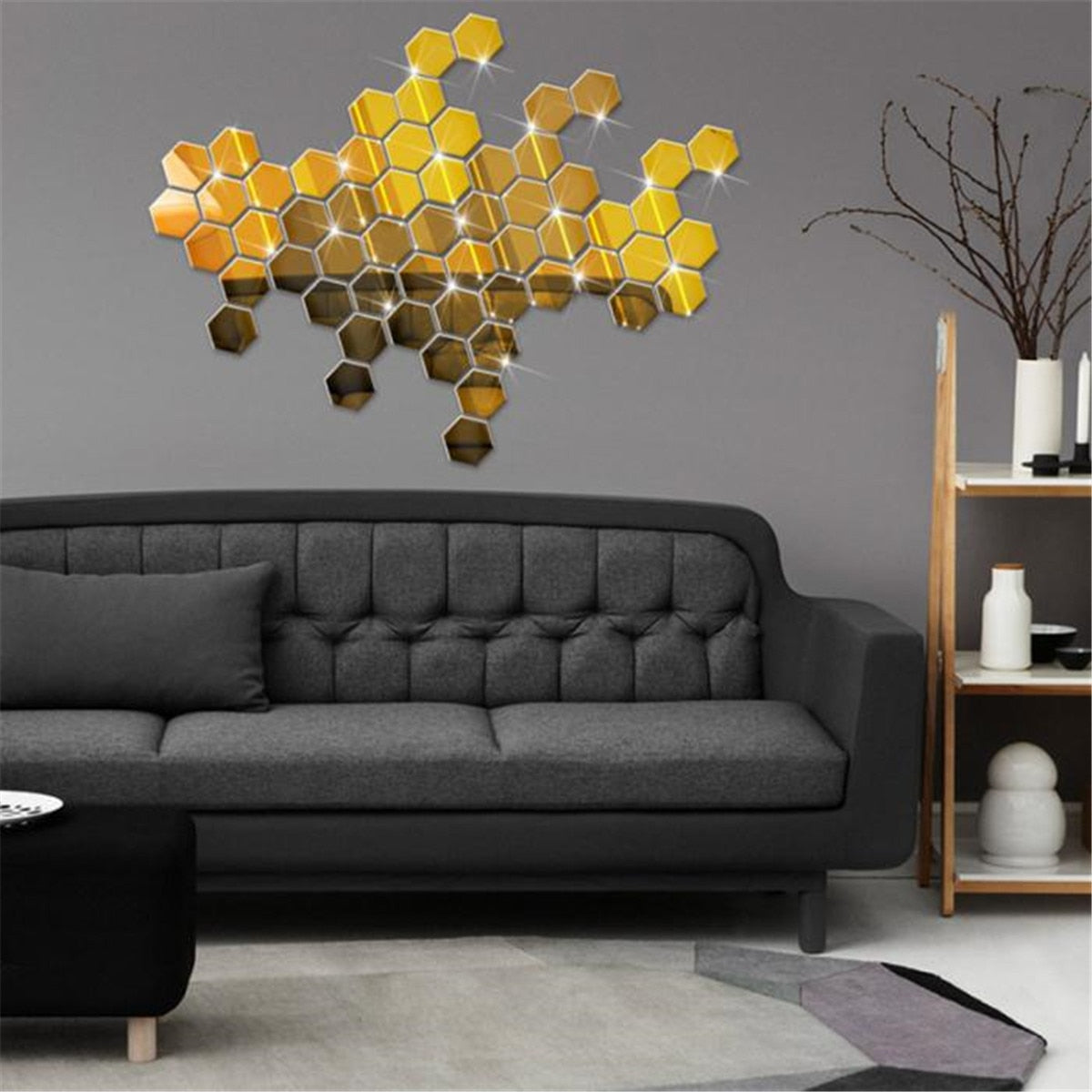 12Pcs 3D Mirror Hexagon Wall Stickers