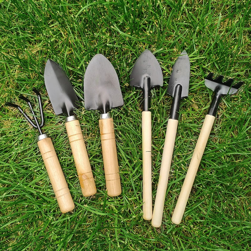 3/6 Pcs Wooden Handle Iron Garden Shovel /Rake Set