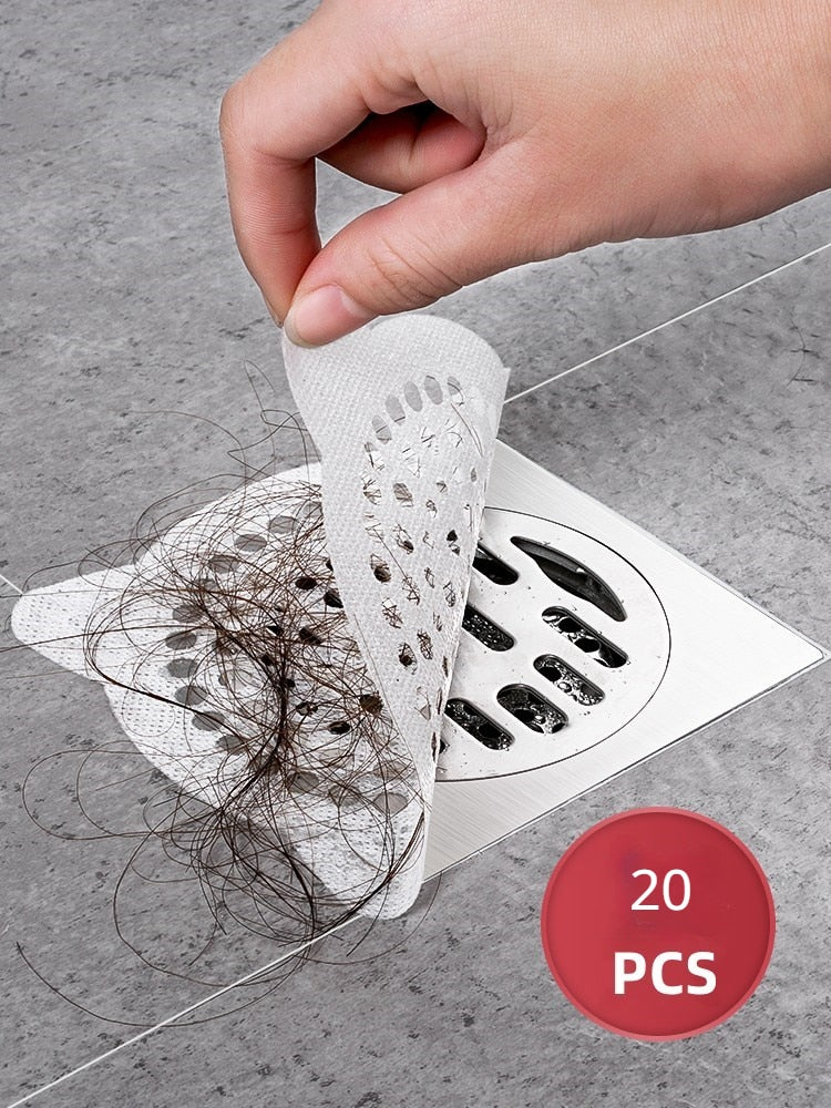20Pcs Disposable Floor Drain Filter Sewer Filter Anti-hair Toilet Bathroom Shower Room Blocking Hair Stickers Sink Hair Strainer