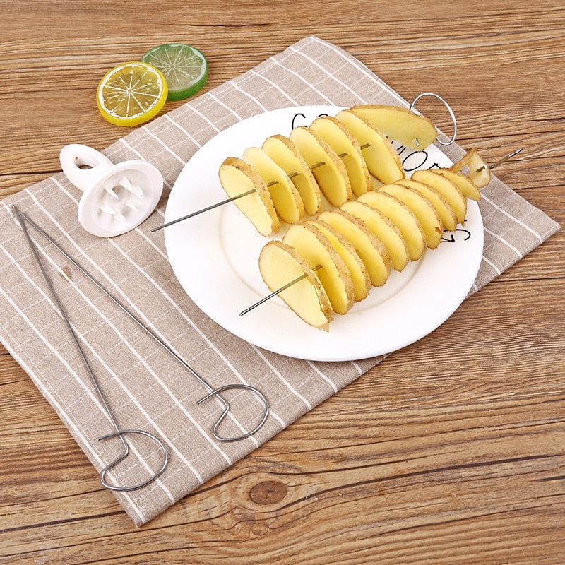 Stainless Steel Rotate Potato Slicer Twisted Potato Slice Cutter Spiral Manual Cutter Creative Kitchen Gadgets Vegetables Tools