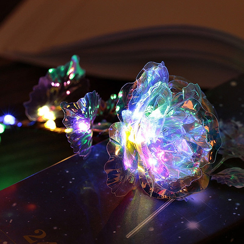 5-10PCS 24K Rose Gold Crystal Artificial Illuminous Rose Flower