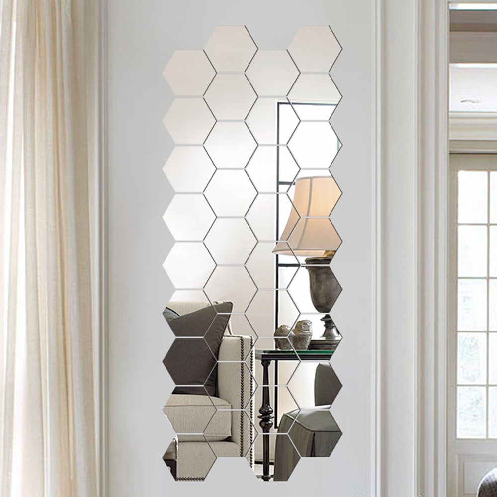 12Pcs 3D Mirror Hexagon Wall Stickers