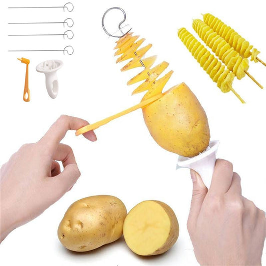 Stainless Steel Rotate Potato Slicer Twisted Potato Slice Cutter Spiral Manual Cutter Creative Kitchen Gadgets Vegetables Tools