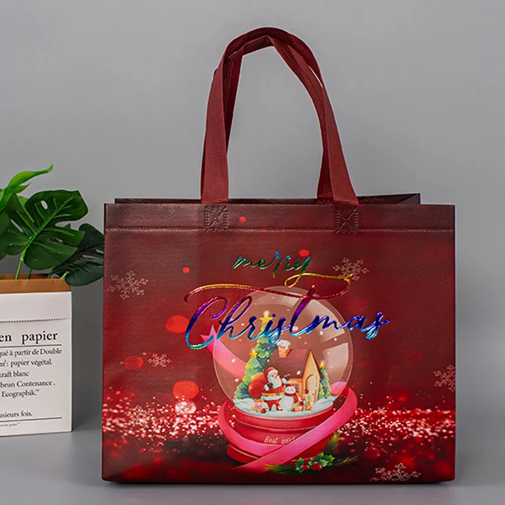 New Year Christmas Non-Woven Fabric Tote Bags Candy Gift Packaging Santa Claus Kids Holiday Happy New Year