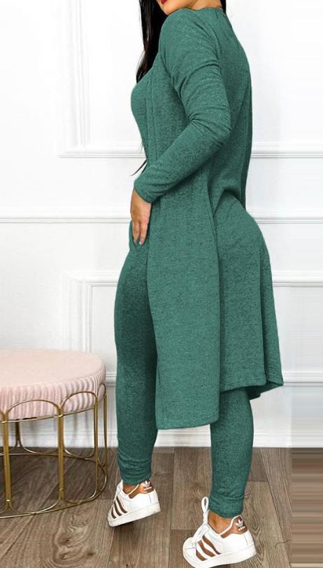 Two Piece Set Women Outfit 2023 Fashion Drawstring Pocket Design U-Neck Sleeveless Skinny Jumpsuit & Long Sleeve Coat Set