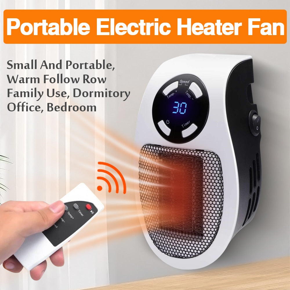 500W Mini Electric Air Heater Powerful Warm Blower Heater Plug in Wall Heater Room Heating Stove Radiator Remote Room Warmer