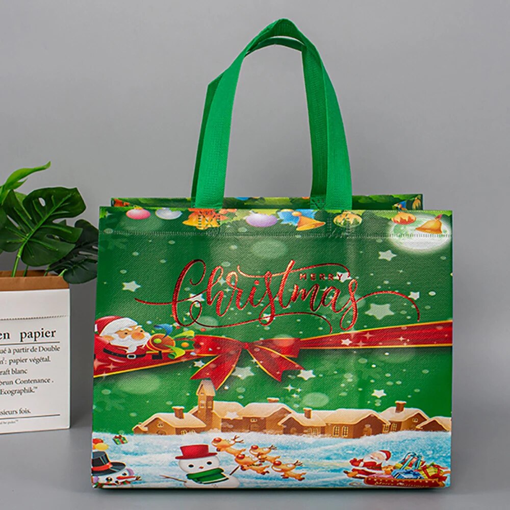 New Year Christmas Non-Woven Fabric Tote Bags Candy Gift Packaging Santa Claus Kids Holiday Happy New Year