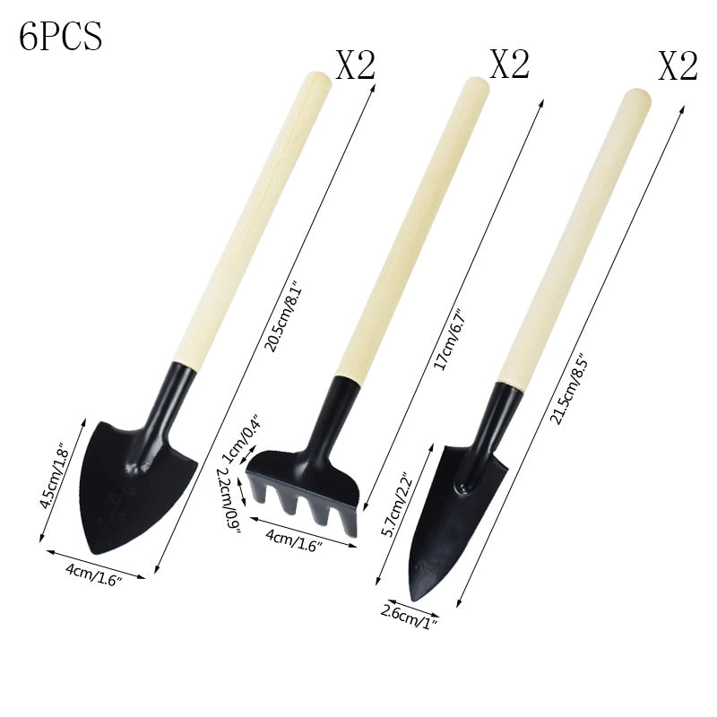 3/6 Pcs Wooden Handle Iron Garden Shovel /Rake Set