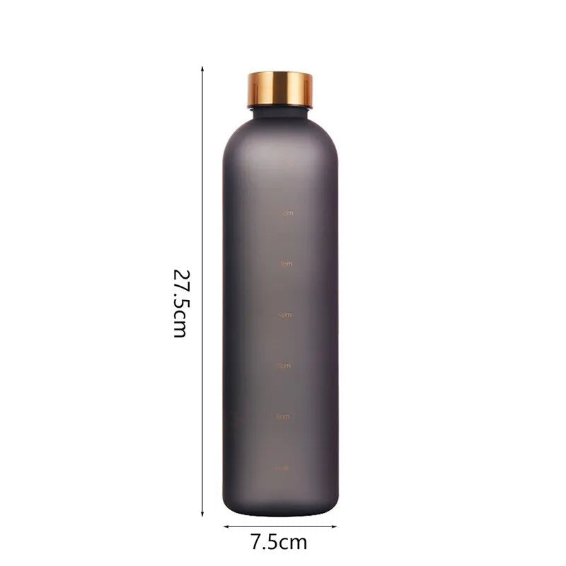 1L Bottle With Time Marker 32 OZ Motivational Reusable Fitness Sports Outdoors Travel Leakproof BPA Free Frosted Plastic Drinking Bottle