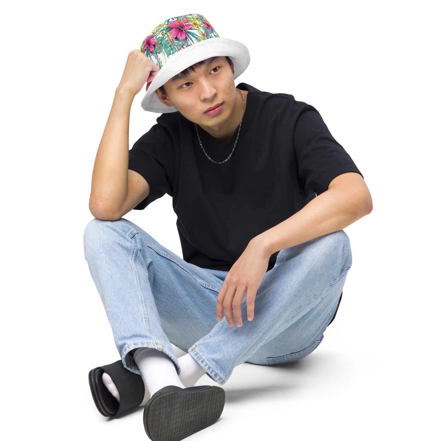 Pink Flower Reversible bucket hat