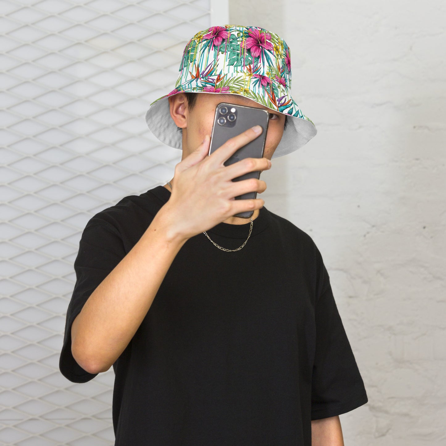 Pink Flower Reversible bucket hat