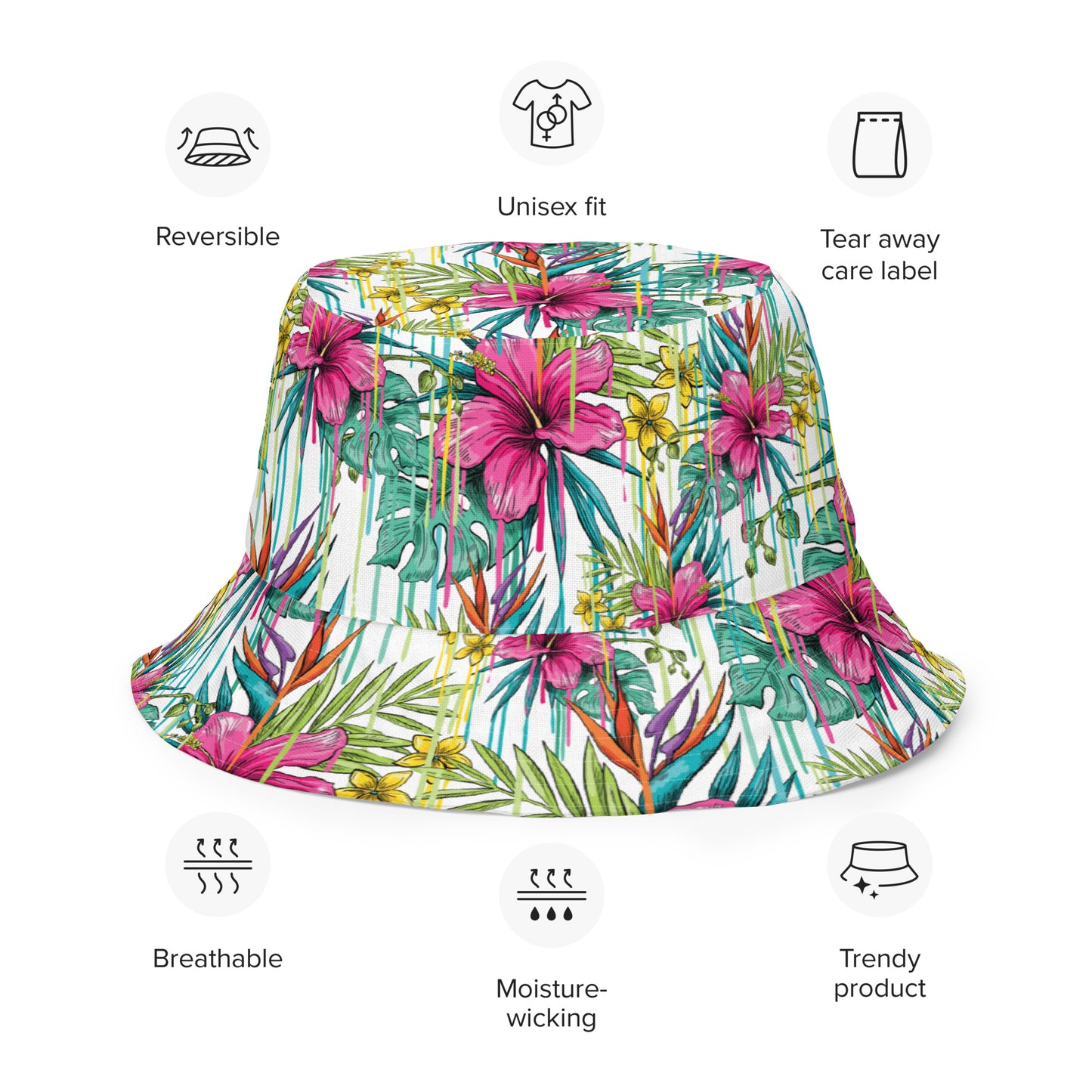 Pink Flower Reversible bucket hat
