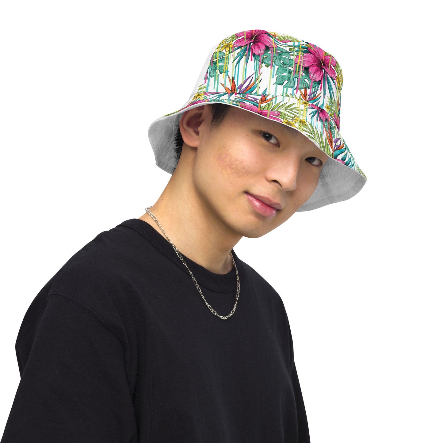 Pink Flower Reversible bucket hat