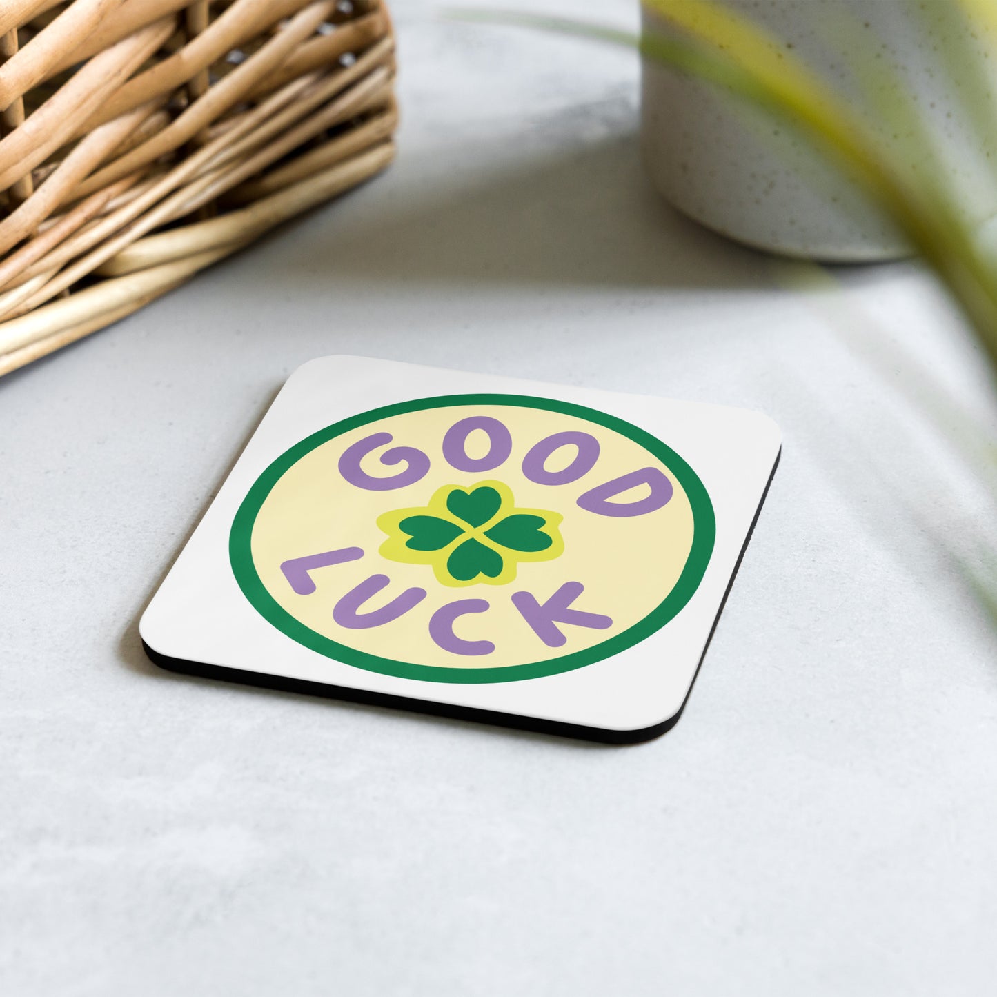 St Patricks Day Good Luck Cork-back Coaster