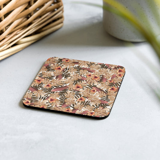 Orange-Floral Cork-back coaster