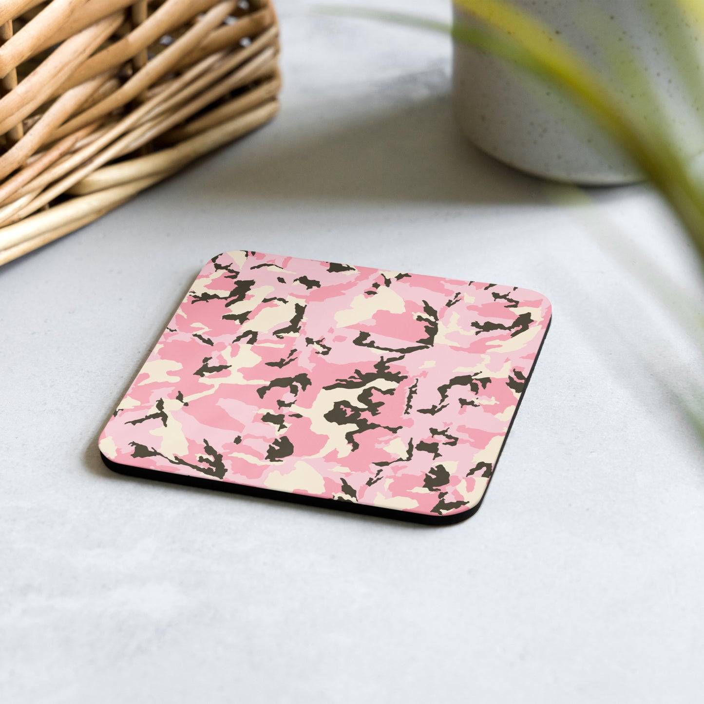 Pink Cammo Cork-back coaster