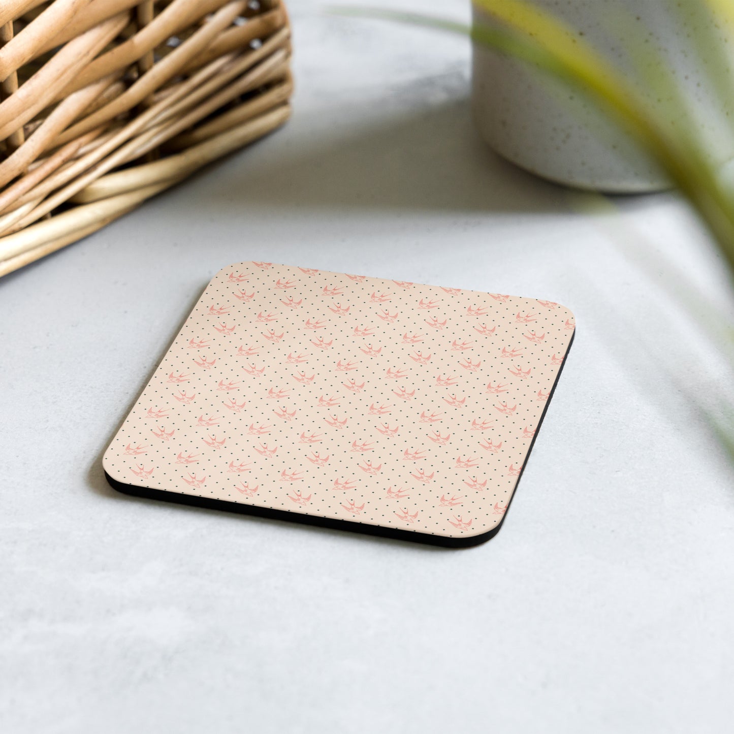 Beige Bird Pattern Cork-back coaster