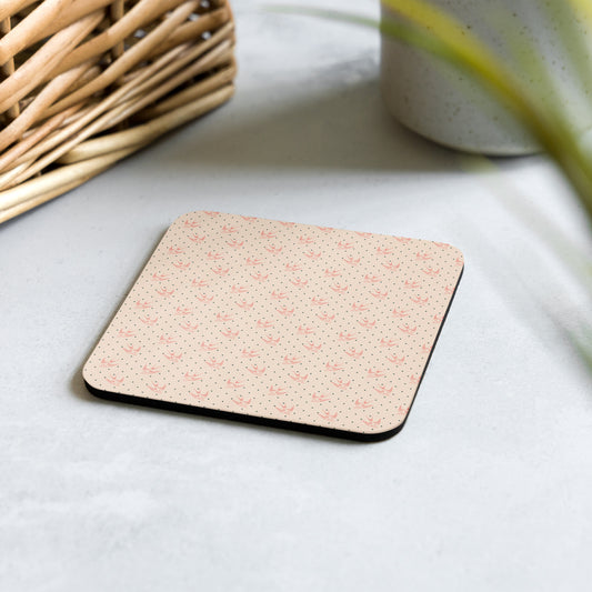 Beige Bird Pattern Cork-back coaster